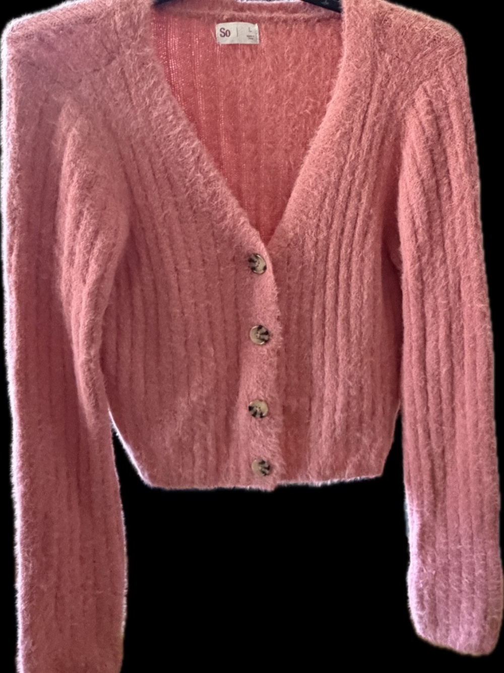 "SO" LONG SLEEVED PLUSH CROPPED CARDIGAN - BEAUTIFUL PINK/PEACH NEOY SIZE LARGE